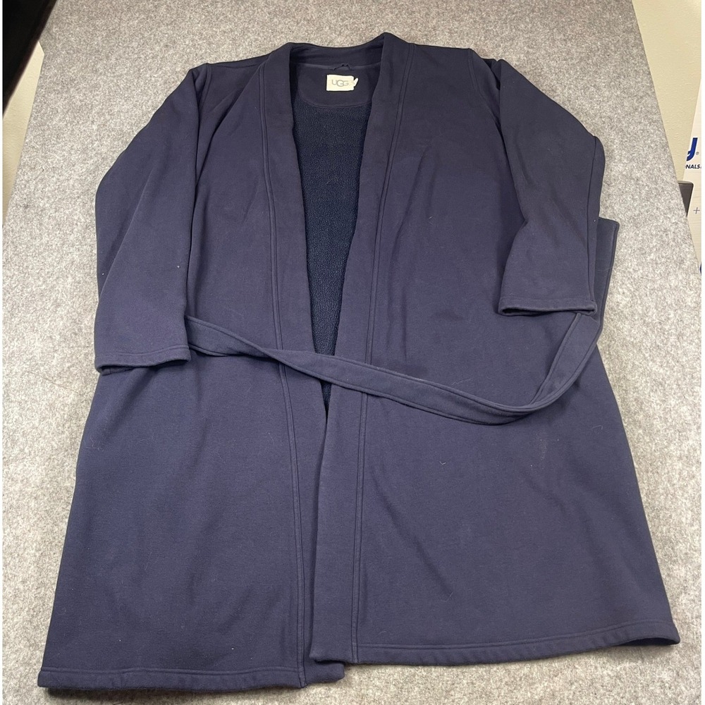 UGG Prestin Robe Mens L/XL Navy Blue Fleece Lined Wrap Belted Pockets